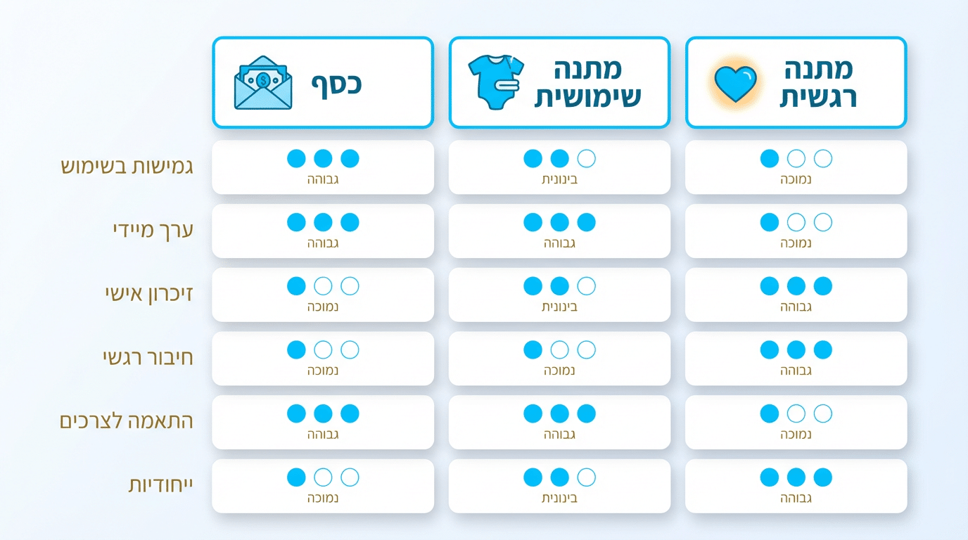 השוואה בין כסף, מתנה שימושית ומתנה רגשית
