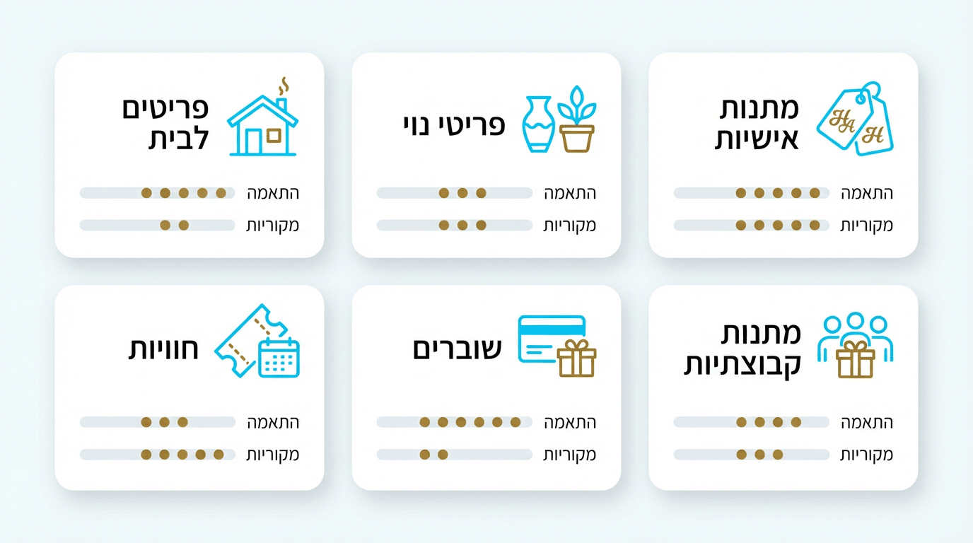 סוגי מתנות מיוחדות לחתונה טבלת השוואה